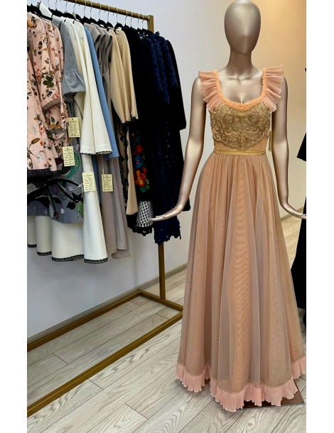 Rochie Lunga Bej Auriu